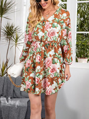 Vestido skater de manga larga con cuello en V y estampado de borde cruzado para mujer