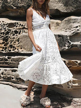Bonitos vestidos midi con escote en V y escote espagueti calado