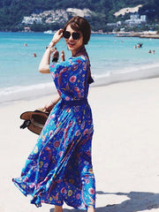 Pretty Floral V-neck V-back Maxi Dresses
