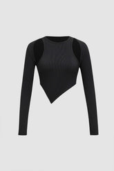 Cut Out Shoulder Asymmetrical Hem Top