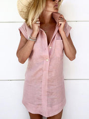 Blusas lisas de lino y algodón de manga corta