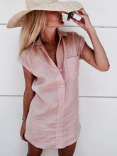 Blusas lisas de lino y algodón de manga corta