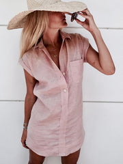 Blusas lisas de lino y algodón de manga corta