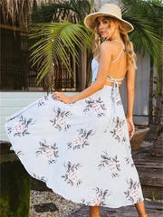 Bonitos vestidos midi asimétricos con estampado floral y espalda descubierta
