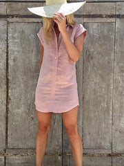 Blusas lisas de lino y algodón de manga corta