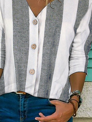 Camisas y tops casuales de manga larga a rayas de talla grande