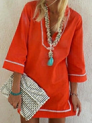 Vestidos rectos de gasa con cuello en V, holgados y sencillos, de talla grande