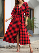 Vestidos maxi vintage de media manga a cuadros