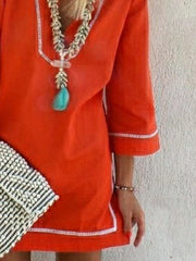 Vestidos rectos de gasa con cuello en V, holgados y sencillos, de talla grande