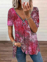 Camisas y tops casuales de cuello en V y manga corta con estampado