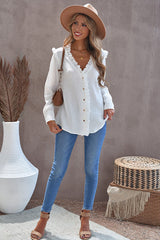 Reach Out Lace Ruffled Button Up Top