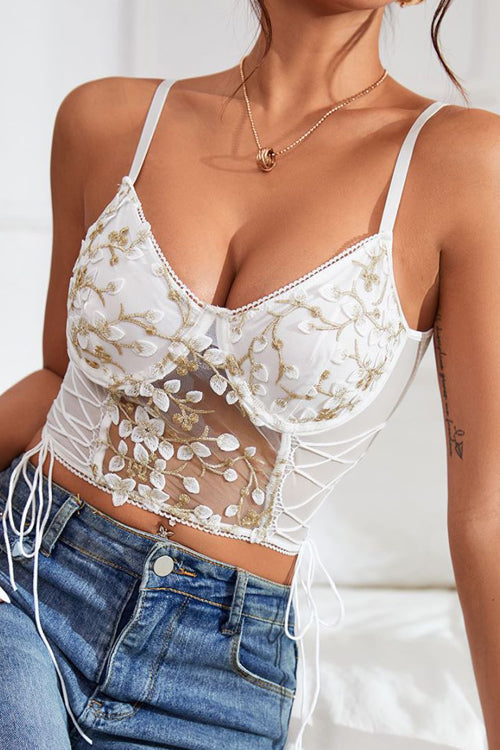 Best Night Ever Strap Lace Bustier Crop Top