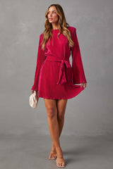 Can't Leave You Now Pleated Long Sleeve Mini Dress