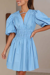 Always In Mind Puff Sleeve Pleated Mini Dress