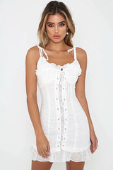 Vestido recto cruzado con cordón de encaje