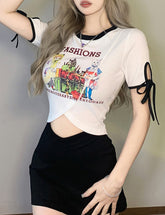 Retro Cat Cartoon Print Crop Top