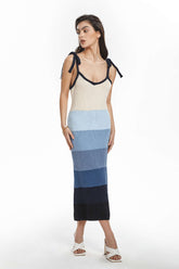 Color Block Knit Tie Strap Midi Dress