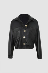 Gold Button Faux Leather Jacket