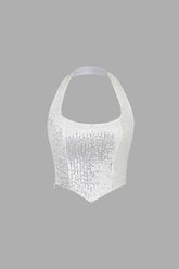 Backless Sequin Halter Cami Top