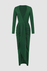 Vestido largo de manga larga con escote en V profundo