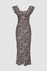 Midikleid mit Blumenmuster und Bindeband hinten