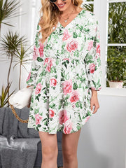 Vestido skater de manga larga con cuello en V y estampado de borde cruzado para mujer