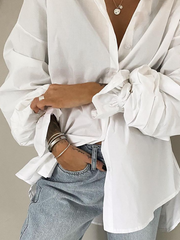 Camisas y tops de manga larga lisos de talla grande