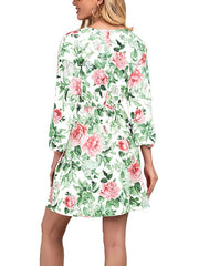 Vestido skater de manga larga con cuello en V y estampado de borde cruzado para mujer