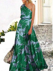 Swing-Kleid Maxi-Langkleid Ärmellos Print Bäume