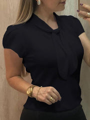 Blusas de verano de gasa con cuello de manga corta y lisas