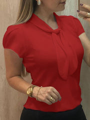 Blusas de verano de gasa con cuello de manga corta y lisas