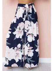 Pantalones anchos y holgados con estampado para mujer, pantalones largos con cintura anudada