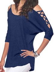 Offene Schulter Rundhalsausschnitt Aushöhlen Schlichte T-Shirts