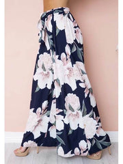 Pantalones anchos y holgados con estampado para mujer, pantalones largos con cintura anudada