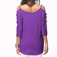 Offene Schulter Rundhalsausschnitt Aushöhlen Schlichte T-Shirts