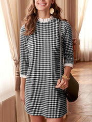 PAVACAT KARIERTES RUNDHALS-FREIZEITETUIKLEID