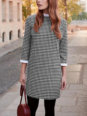 PAVACAT KARIERTES RUNDHALS-FREIZEITETUIKLEID