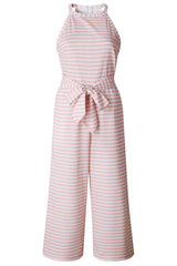 Stripe Bowknot Sleeve Jumpsuit
