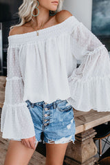 In the Breeze Dot Off Shoulder Shirt