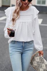 Miss You So Swiss Dot Lace Ruffled Long Sleeve Top