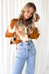 Help You Out Print Collared Long Sleeve Top