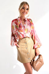 Make Yourself Happy Print Button Down Long Sleeve Top