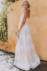 Vestido largo sin espalda con encaje floral de Ángel disfrazado