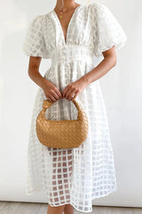 Garden Of Romance Puff Sleeve Midi Dress