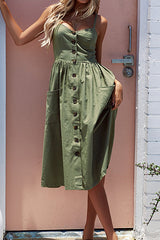 Vestido midi largo con botones de espagueti