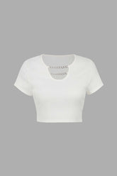 Chain Detail Ribbed Short Sleeve Crop Top