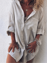 Vestidos casuales de talla grande con cuello en V, manga larga y color liso