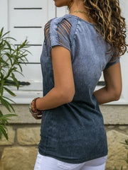 Camiseta de algodón puro de manga corta con degradado de alta calidad.