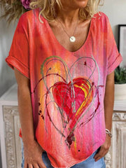 Rosa T-Shirt mit Blumenmuster und kurzen Ärmeln