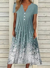 Vestido midi de manga corta con cuello en V y estampado floral